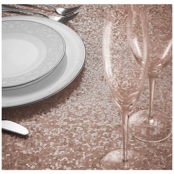 Rose Gold Sequin Tablecloth Pink Gold Linen Covering Square Overlay 50x50 inch ~ - Picture 3 of 5